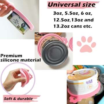 DORUI 3 Pcs Pet Food Can Lids & One Can Spoon | Cute Paw Shape Opener Spatula Cat Wet Food Spoon | Universal BPA Free Silicone Can Spoon & Covers for Dog Cat Cans(Pink)