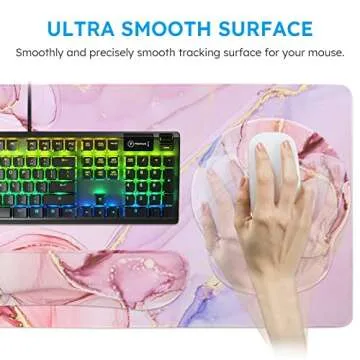 iCasso Desk Mat, Gaming Mouse Pad Wrist Support Set,4in1 XXL Large Mousepad + Keyboard Wrist Rest+Mouse Wrist Rest+Coaster Set with Ergonomic Design for Home Office Table Computer-Glitter Marble