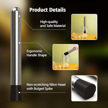 Ohtomber 8" Stainless Steel Muddler for Cocktails