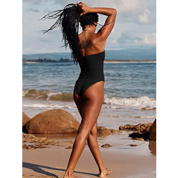 YMDUCH Sexy Strapless Bodysuit Elegant Black Leotard