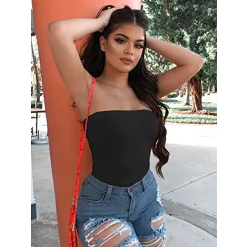 YMDUCH Sexy Strapless Bodysuit Elegant Black Leotard