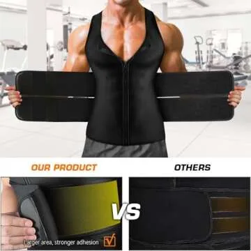 Cimkiz Sauna Vest for Mens Waist Trainer Zipper Neoprene Sauna Suit Tank Top (Black With Belt, Large)