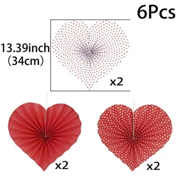 Red Heart Hanging Paper Fans for Weddings & Parties