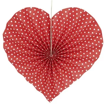 Red Heart Hanging Paper Fans for Weddings & Parties