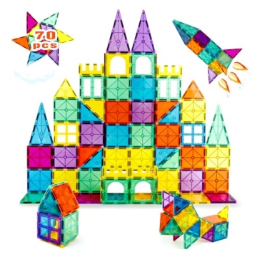 NEOFORMERS Magnetic Building Tiles, 70 Pcs 3D Magnetic Building Blocks Set for Kids, STEM Educationa...