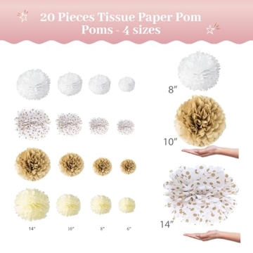 Vidal Crafts 20 Pcs Tissue Paper Pom Poms Kit for Events