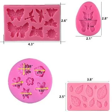 KULENAND Silicone Cake Mold Set -8 Pcs, Rose Butterfly Daisy Rose Leaf and Mini Flowers Fondant Candy for Chocolate Polymer Clay Soap Crafting Projects Cake Decoration