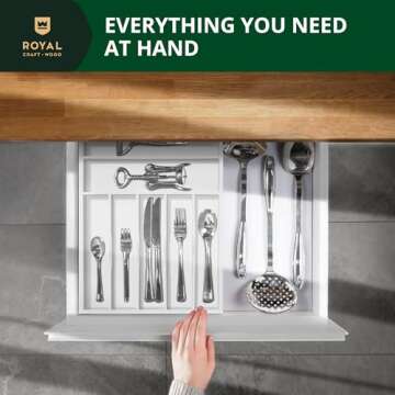 ROYAL CRAFT WOOD Luxury Bamboo Kitchen Drawer Organizer - Silverware Organizer - Utensil Holder and Cutlery Tray with Grooved Drawer Dividers for Flatware and Kitchen Utensils (7 Slot, White)
