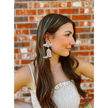 Western Cowgirl Earrings for Women Sparkle Rhinestone Cowboy Boot Hat Dangle Earrings Hypoallergenic...