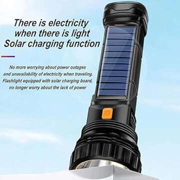 E-SHIDAI 2pcs Solar/Rechargeable Multi Function 1000 Lumens LED Flashlight, with Emergency Strobe Light and 1200 Mah Battery, Emergency Power Supply and USB Charging Cable, Fast Charging (2PC)