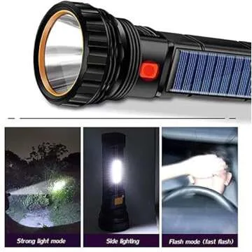 E-SHIDAI 2pcs Solar/Rechargeable Multi Function 1000 Lumens LED Flashlight, with Emergency Strobe Light and 1200 Mah Battery, Emergency Power Supply and USB Charging Cable, Fast Charging (2PC)