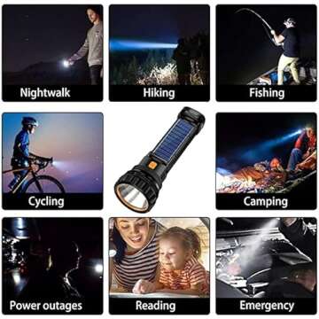 E-SHIDAI 2pcs Solar/Rechargeable Multi Function 1000 Lumens LED Flashlight, with Emergency Strobe Light and 1200 Mah Battery, Emergency Power Supply and USB Charging Cable, Fast Charging (2PC)