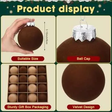 Hollowfly 48 Pcs Velvet Christmas Balls for Elegant Decor