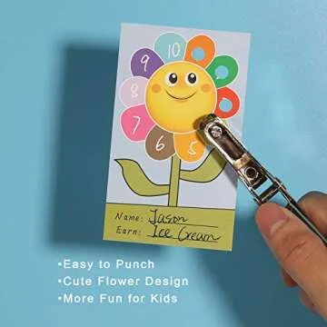 ONEDONE Punch Cards 200 Pack Incentive Reward Cards for Classroom Kindergarten Preschool Home 3.9" x 2.4" Sunflower Reward Punch Card for Teachers Students Kids Behavior Management