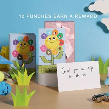ONEDONE Punch Cards 200 Pack Incentive Reward Cards for Classroom Kindergarten Preschool Home 3.9" x 2.4" Sunflower Reward Punch Card for Teachers Students Kids Behavior Management
