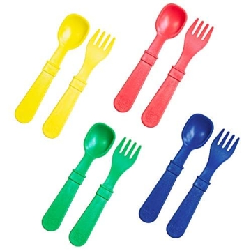 Re-Play Made in USA Toddler Forks and Spoons, Pack of 8 Without Carrying Case - 4 Kids Forks with Ro...