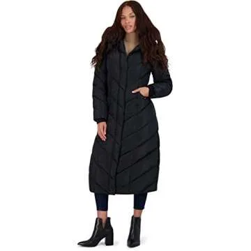 Steve Madden Women's Long Chevron Maxi Puffer Coat