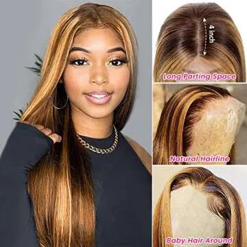 Manhoter Highlight Lace Front Wigs Human Hair Pre Plucked 22 Inch
