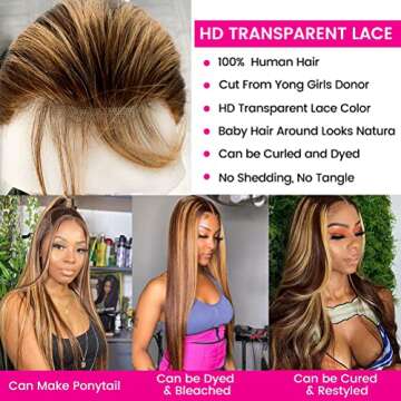 Manhoter Highlight Lace Front Wigs Human Hair Pre Plucked 22 Inch