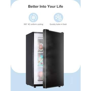 Upright Freezer, 3.2 Cu Ft Mini Small Deep Freezer for 1-2 People, Portable Compact Freezer with 3 Plastic Baffles, 4D Cooling & 40dB Ultra-Quiet, Fast Freeze (-13°F) - Black