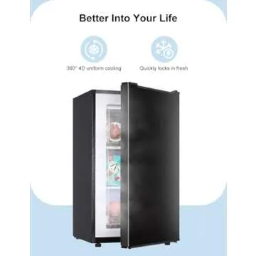 Upright Freezer, 3.2 Cu Ft Mini Small Deep Freezer for 1-2 People, Portable Compact Freezer with 3 Plastic Baffles, 4D Cooling & 40dB Ultra-Quiet, Fast Freeze (-13°F) - Black