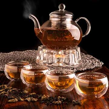 Moss & Stone 27oz Glass Tea Kettle & Cups Set