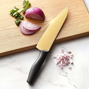 Marco Almond® Gold Knife Set With Block KYA23, 14 Pieces Stainless Steel Chef Cutlery Knives Set for Kitchen with Acrylic Stand