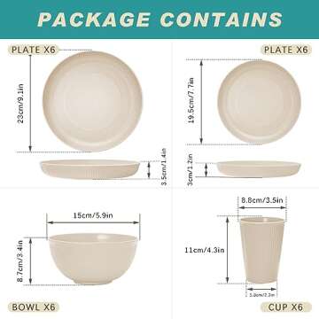 Wheat Straw Dinnerware Sets for 6, Osonm 24PCS Unbreakable Reusable Plastic Plates Bowls Cups Set, D...