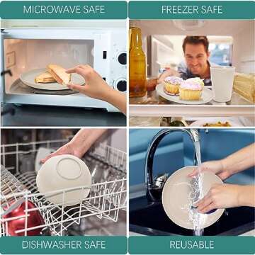 Wheat Straw Dinnerware Sets for 6, Osonm 24PCS Unbreakable Reusable Plastic Plates Bowls Cups Set, Dishwasher Microwave Safe Dishes Set for Kitchen, Dorm, Camping, RV, Picnic (Beige)