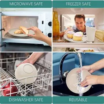 Wheat Straw Dinnerware Sets for 6, Osonm 24PCS Unbreakable Reusable Plastic Plates Bowls Cups Set, Dishwasher Microwave Safe Dishes Set for Kitchen, Dorm, Camping, RV, Picnic (Beige)