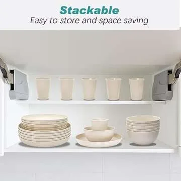 Wheat Straw Dinnerware Sets for 6, Osonm 24PCS Unbreakable Reusable Plastic Plates Bowls Cups Set, Dishwasher Microwave Safe Dishes Set for Kitchen, Dorm, Camping, RV, Picnic (Beige)