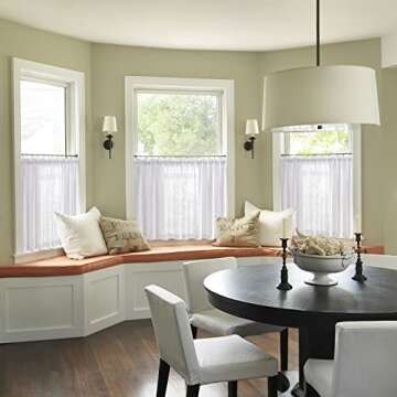 XTMYI White Kitchen Curtains 24 Inch Length Set of 2 Panels Cafe Curtain Tiers Linen Textured Semi S...