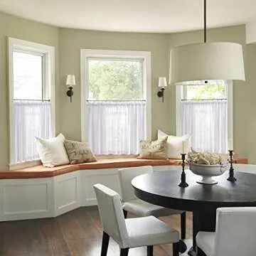 XTMYI White Kitchen Curtains 24 Inch Length Set of 2 Panels Cafe Curtain Tiers Linen Textured Semi S...