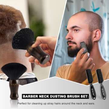 NICEMOVIC 3 IN 1 Barber Neck Duster Brush Set, Professional Barber Accessories Cleaning Supplies, Duster Nylon Brush Hair Cutting Styling Brush Tool (Brown&Black)