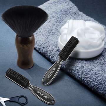 NICEMOVIC 3 IN 1 Barber Neck Duster Brush Set, Professional Barber Accessories Cleaning Supplies, Duster Nylon Brush Hair Cutting Styling Brush Tool (Brown&Black)