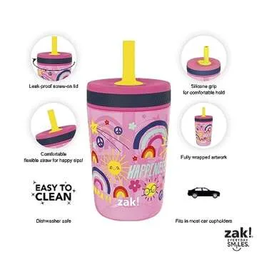 Zak Designs Kelso 15 oz Tumbler Set, (Starpower) Non-BPA Leak-Proof Screw-On Lid with Straw Made of Durable Plastic and Silicone, Perfect Baby Cup Bundle for Kids (2pc Set)