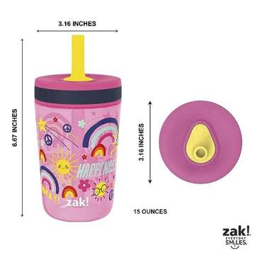 Zak Designs Kelso 15 oz Tumbler Set, (Starpower) Non-BPA Leak-Proof Screw-On Lid with Straw Made of Durable Plastic and Silicone, Perfect Baby Cup Bundle for Kids (2pc Set)