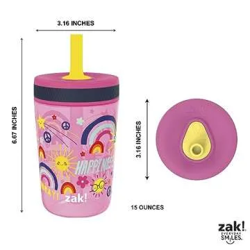 Zak Designs Kelso 15 oz Tumbler Set, (Starpower) Non-BPA Leak-Proof Screw-On Lid with Straw Made of Durable Plastic and Silicone, Perfect Baby Cup Bundle for Kids (2pc Set)