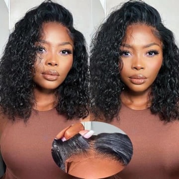 KeepMe 14 Inch Wear and Go Glueless Wigs Human Hair Pre Plucked Water Wave Bob Wig Human Hair Wigs 1...