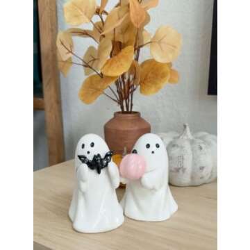 Generic Halloween Ghost with Bat 4.5"" H Ceramic Figurine, Ceramic Ghost Halloween Decorative Figurine Ghost Decor for Home Office Gift for Friend and Family (2pcs)