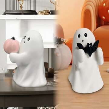 Generic Halloween Ghost with Bat 4.5"" H Ceramic Figurine, Ceramic Ghost Halloween Decorative Figurine Ghost Decor for Home Office Gift for Friend and Family (2pcs)