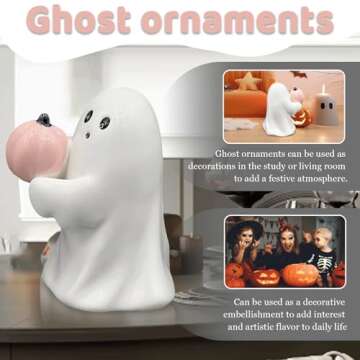 Generic Halloween Ghost with Bat 4.5"" H Ceramic Figurine, Ceramic Ghost Halloween Decorative Figurine Ghost Decor for Home Office Gift for Friend and Family (2pcs)
