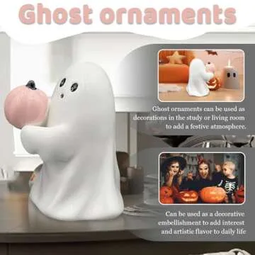 Generic Halloween Ghost with Bat 4.5"" H Ceramic Figurine, Ceramic Ghost Halloween Decorative Figurine Ghost Decor for Home Office Gift for Friend and Family (2pcs)