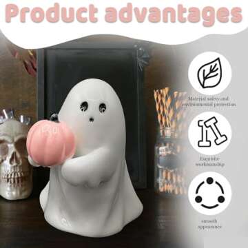 Generic Halloween Ghost with Bat 4.5"" H Ceramic Figurine, Ceramic Ghost Halloween Decorative Figurine Ghost Decor for Home Office Gift for Friend and Family (2pcs)