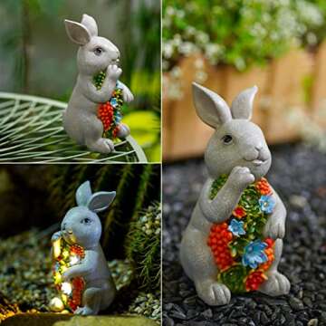 Nacome Solar Bunny Garden Statue with 7 LED Lights