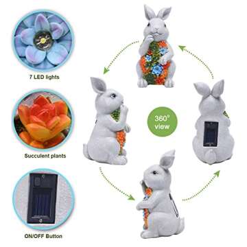Nacome Solar Bunny Garden Statue with 7 LED Lights