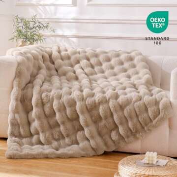 BENVWE Faux Fur Throw Blanket Fleece Bubble Blanket, Soft,Cozy and Thick Blanket Plush Fluffy Blanket for Couch Chair Bed 51x63 Inches Beige