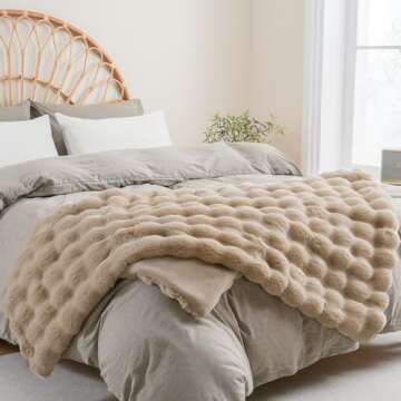 BENVWE Faux Fur Throw Blanket Fleece Bubble Blanket, Soft,Cozy and Thick Blanket Plush Fluffy Blanket for Couch Chair Bed 51x63 Inches Beige
