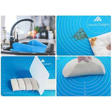 Silicone Baking Mat with Measurements – Heat Resistant, BPA Free, Non-Stick Pastry Mat for Rolling Dough – Easy to Clean Silicone Mat - Does Not Discolor-Blue