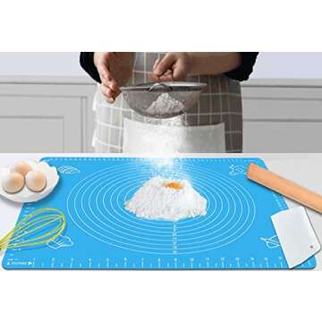 Silicone Baking Mat with Measurements – Heat Resistant, BPA Free, Non-Stick Pastry Mat for Rolling Dough – Easy to Clean Silicone Mat - Does Not Discolor-Blue